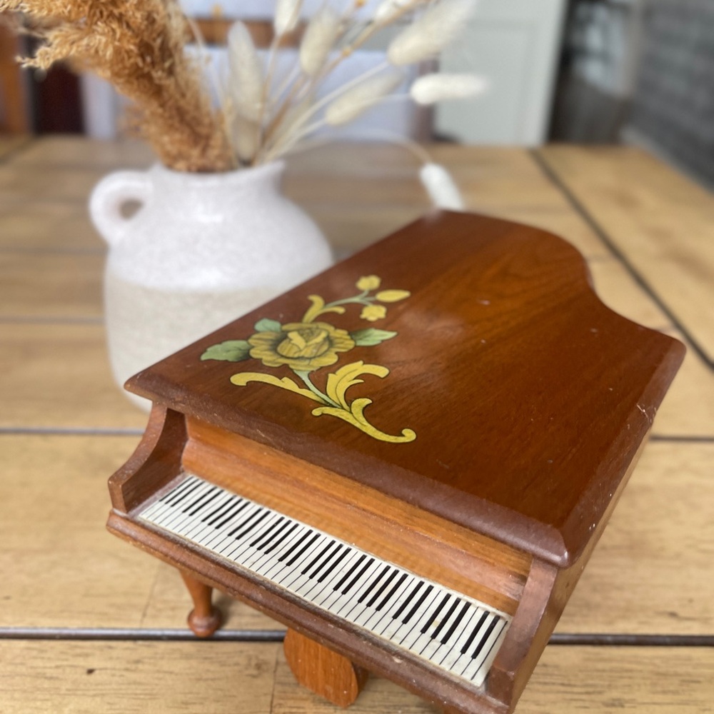 Wooden Miniature Grand Piano with Floral Design
